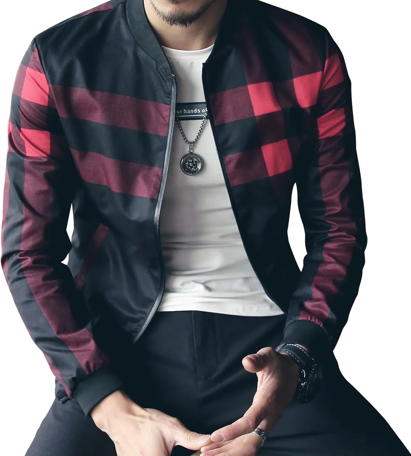 LOGEEYAR Men's Bomber Jacket Casual Lightweight Jacket Color Block Windbreaker Coat with Pocket
