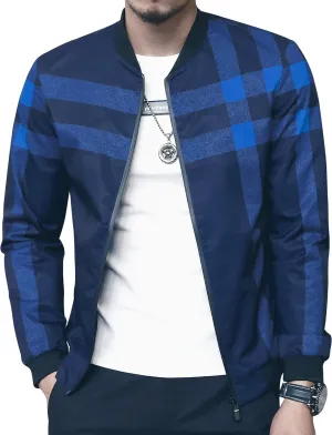 LOGEEYAR Men's Bomber Jacket Casual Lightweight Jacket Color Block Windbreaker Coat with Pocket