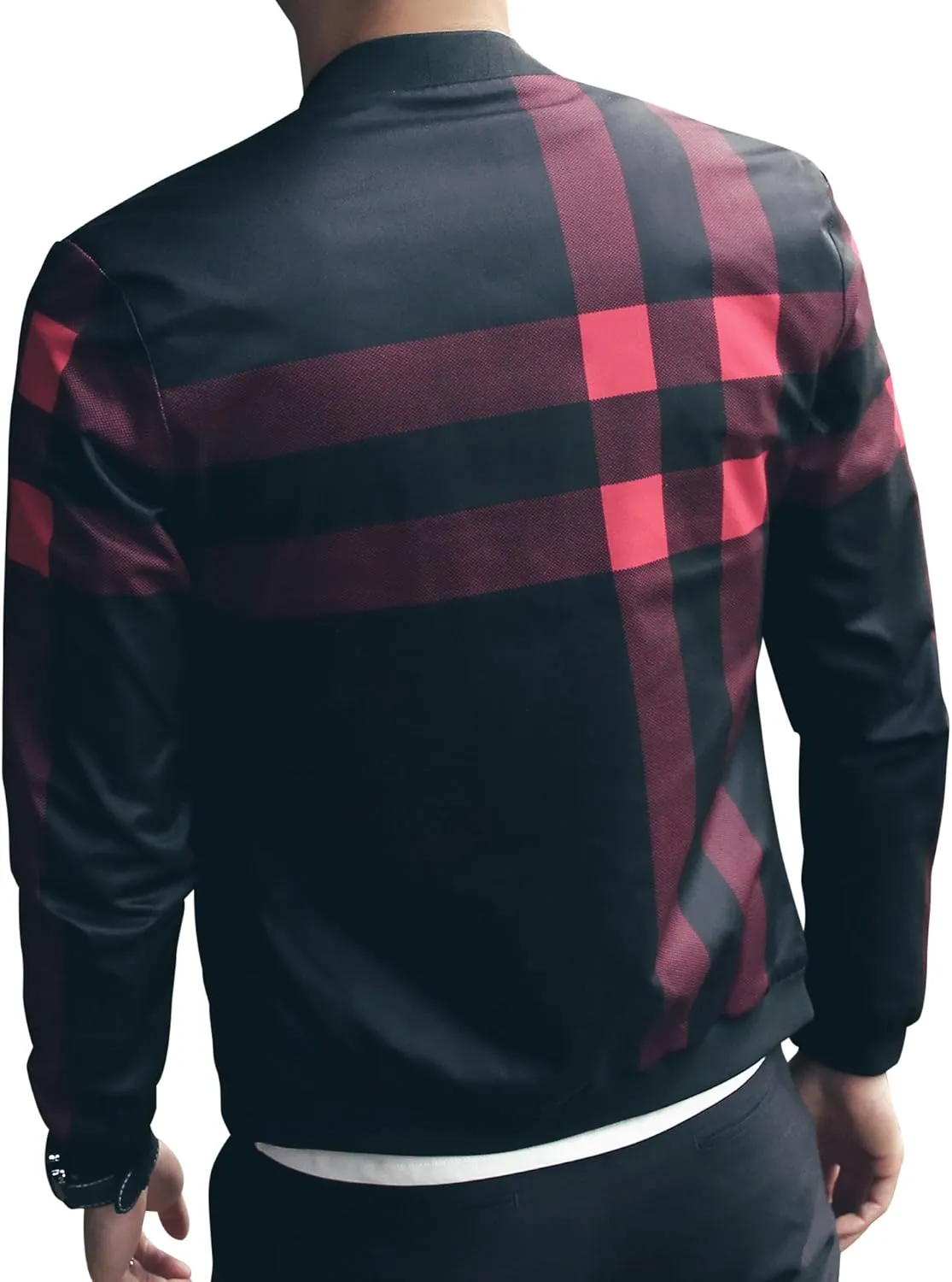 LOGEEYAR Men's Bomber Jacket Casual Lightweight Jacket Color Block Windbreaker Coat with Pocket