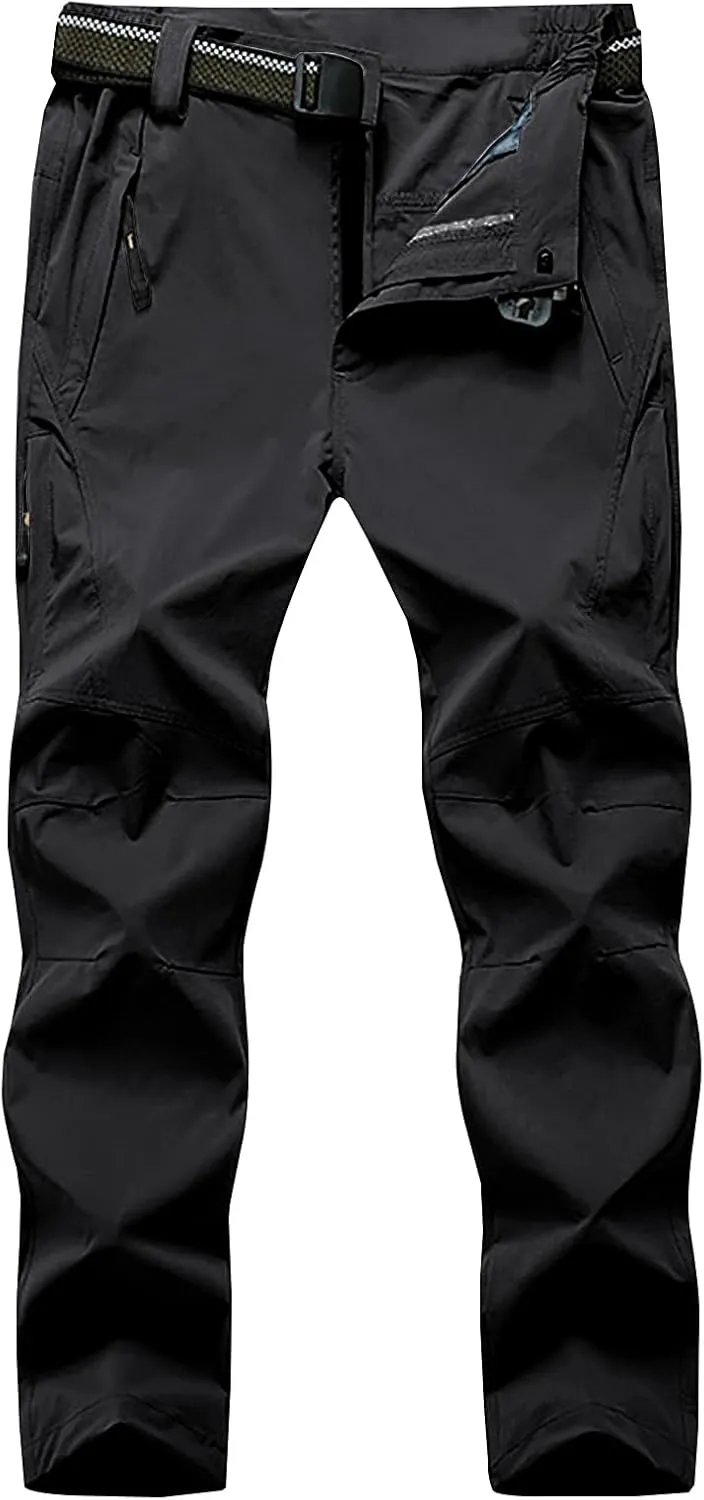 LONGBIDA Men's Hiking Pants Quick Dry Lightweight Waterproof Fishing Camping Cargo Work Pants with Belt