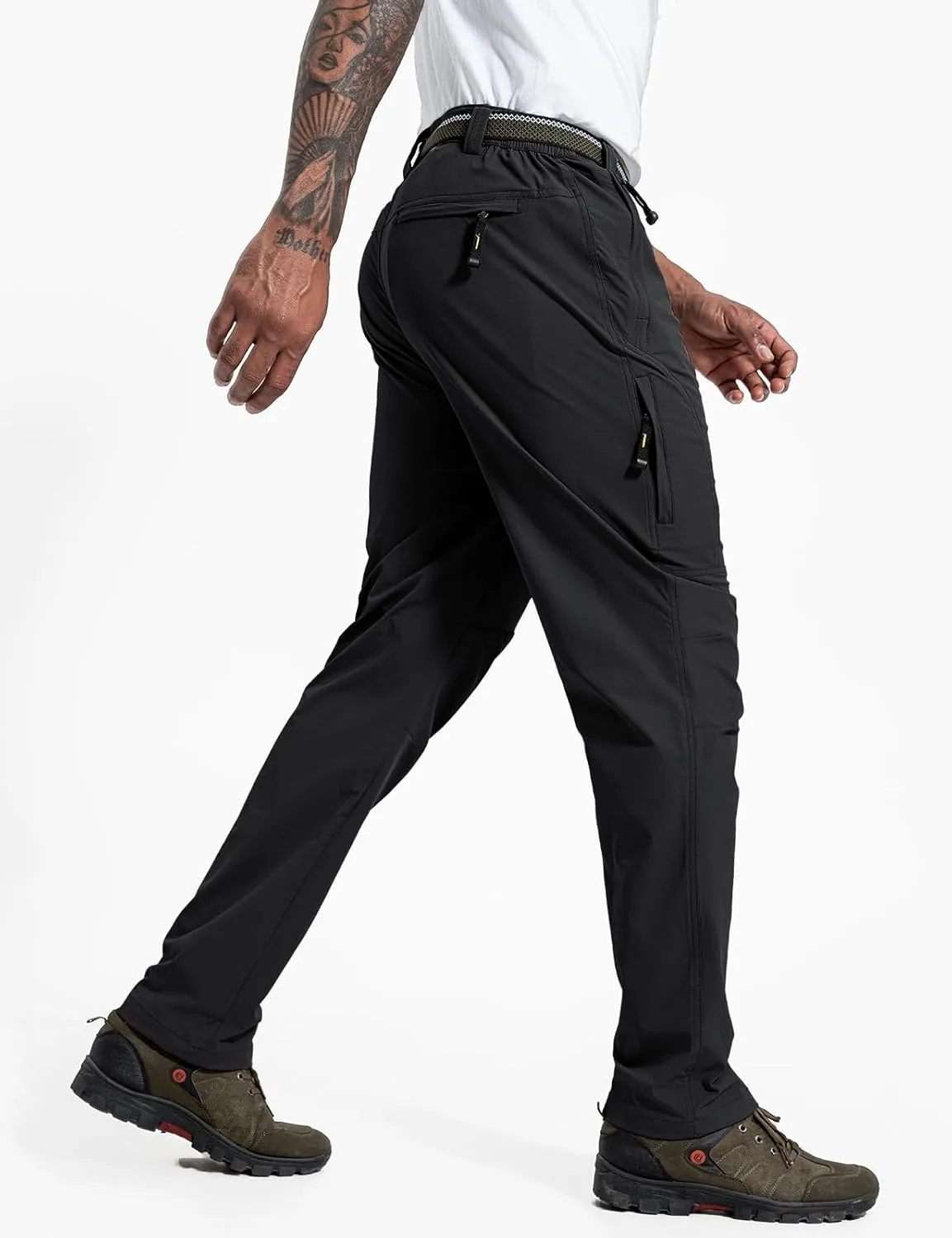 LONGBIDA Men's Hiking Pants Quick Dry Lightweight Waterproof Fishing Camping Cargo Work Pants with Belt