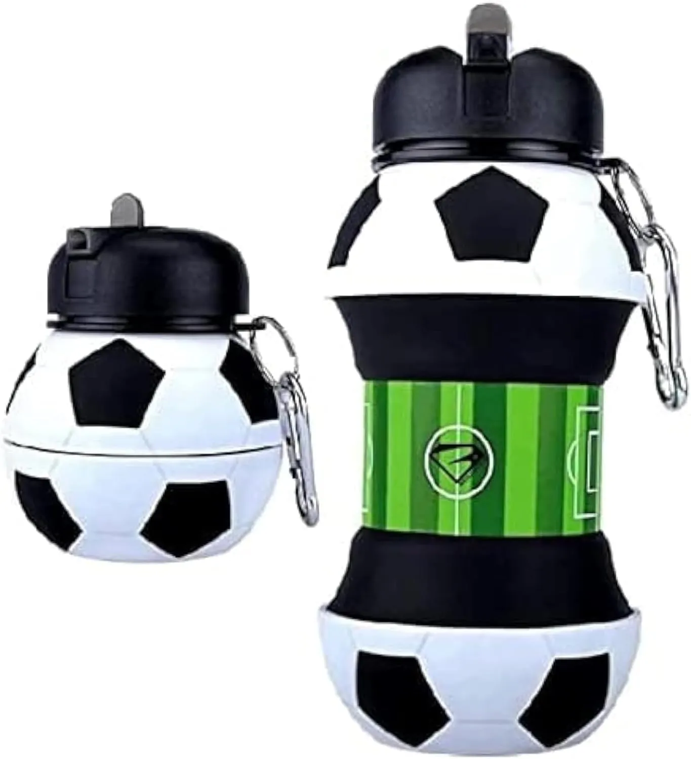 Louis Donné 100 Percent Food Grade Folding Pull Up Silicon Soccer Water Bottle With Straw Collapsible Toddler for School Outdoor Birthday Gifts for Boys And Girls for Travel Space Saving