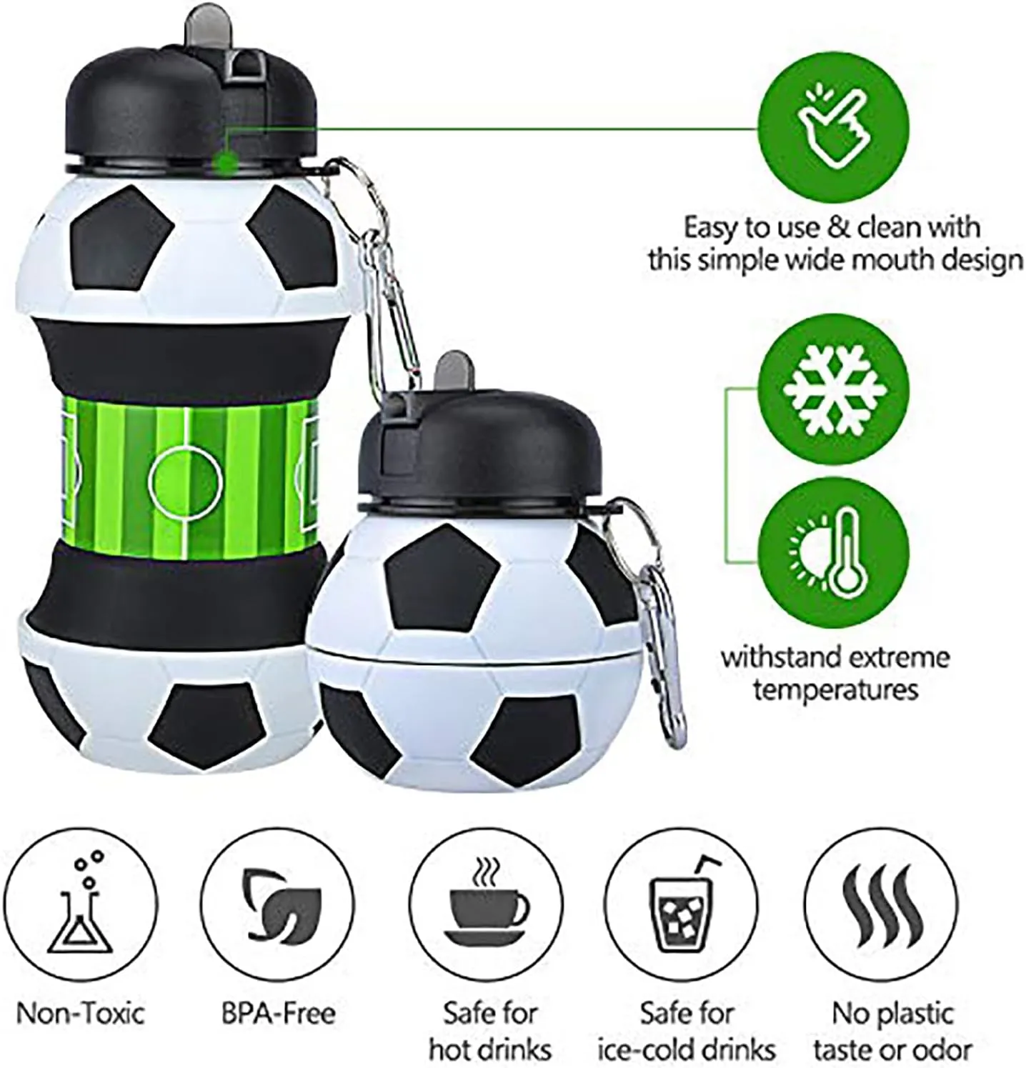 Louis Donné 100 Percent Food Grade Folding Pull Up Silicon Soccer Water Bottle With Straw Collapsible Toddler for School Outdoor Birthday Gifts for Boys And Girls for Travel Space Saving