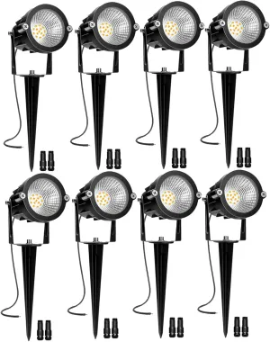 Low Voltage Landscape Lighting: 10W 1000LM LED Landscape Lights Outdoor 2700K Warm White Spotlights with IP65 Waterproof for Yard Garden | 8 Pack of 12V 24V Low Voltage Lights with Connectors