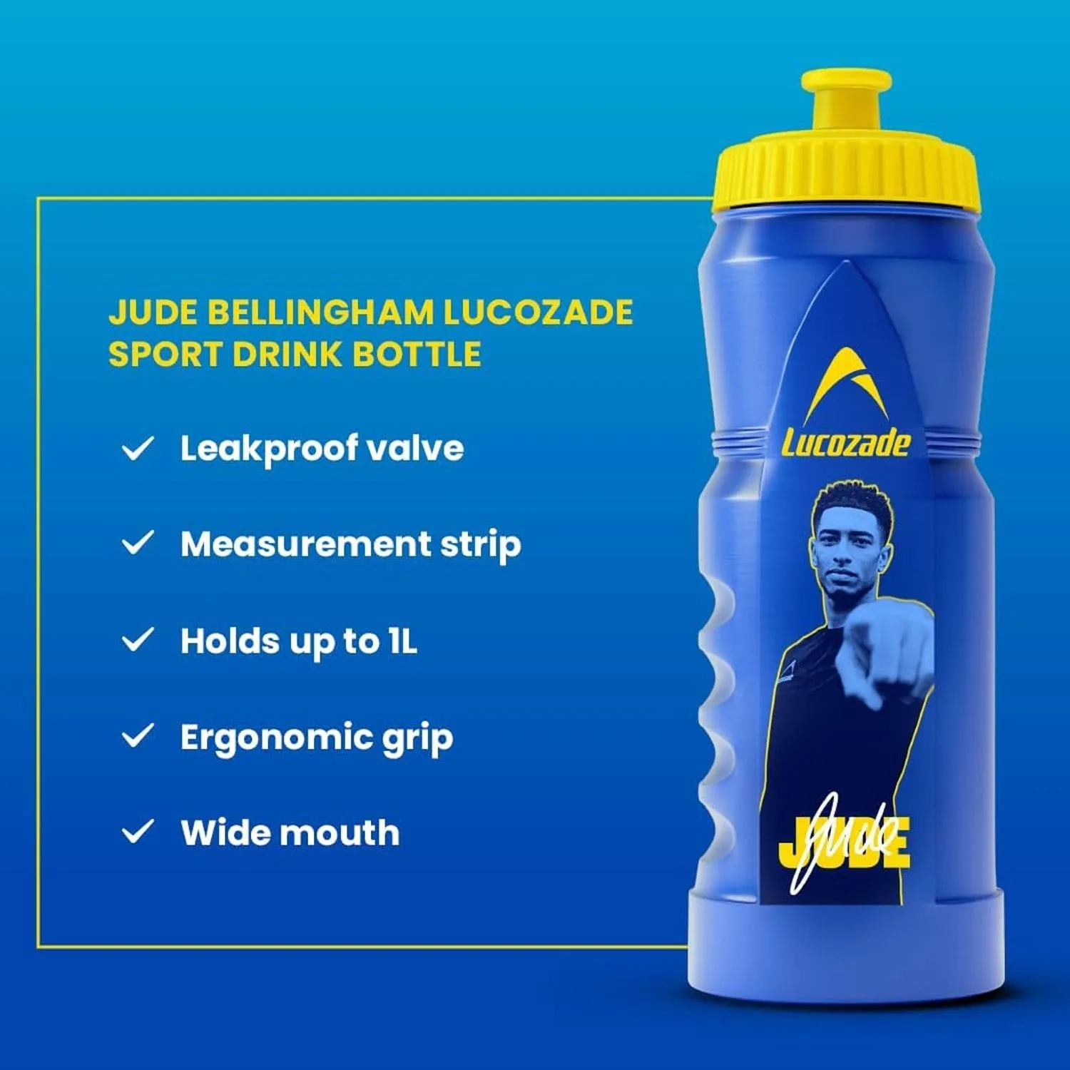 Lucozade Sport x Jude Bellingham LeakProof Sports Water Bottle Blue/Yellow, 2x1L