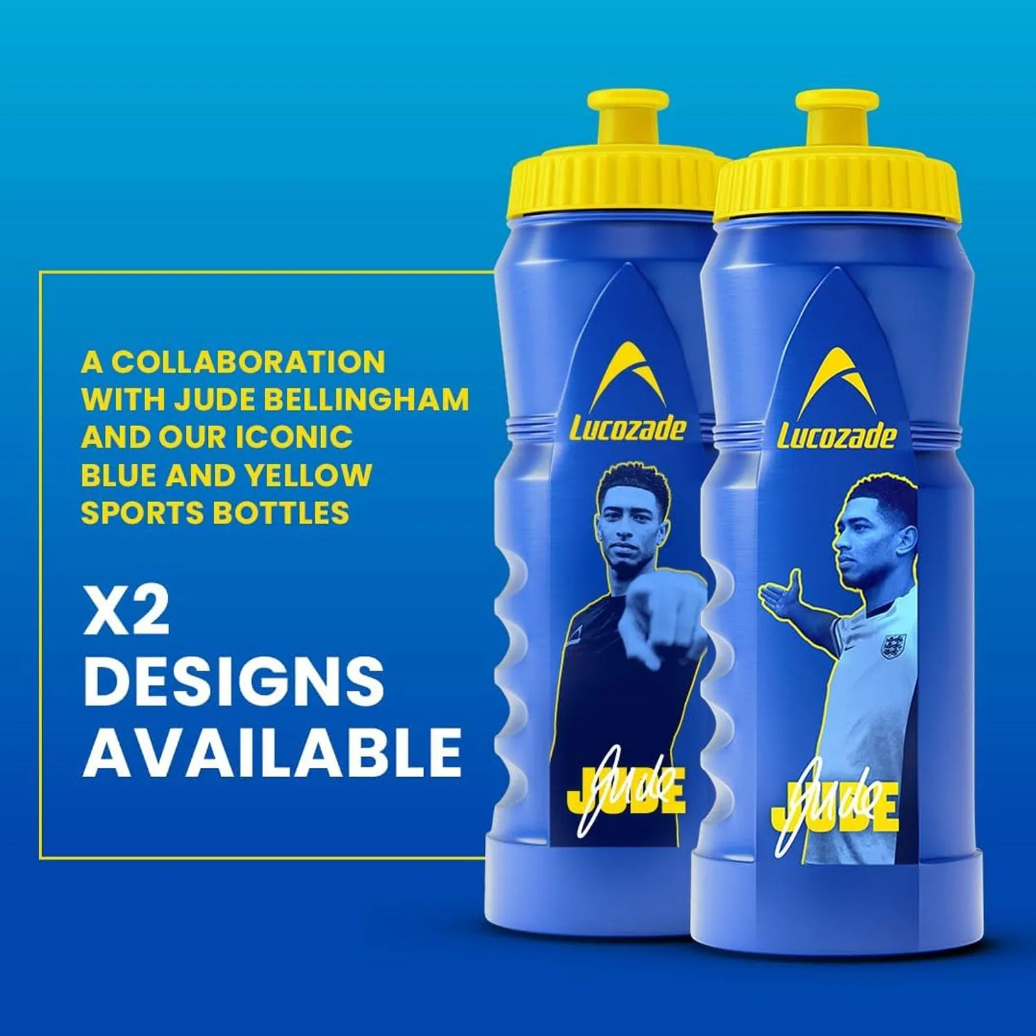 Lucozade Sport x Jude Bellingham LeakProof Sports Water Bottle Blue/Yellow, 2x1L