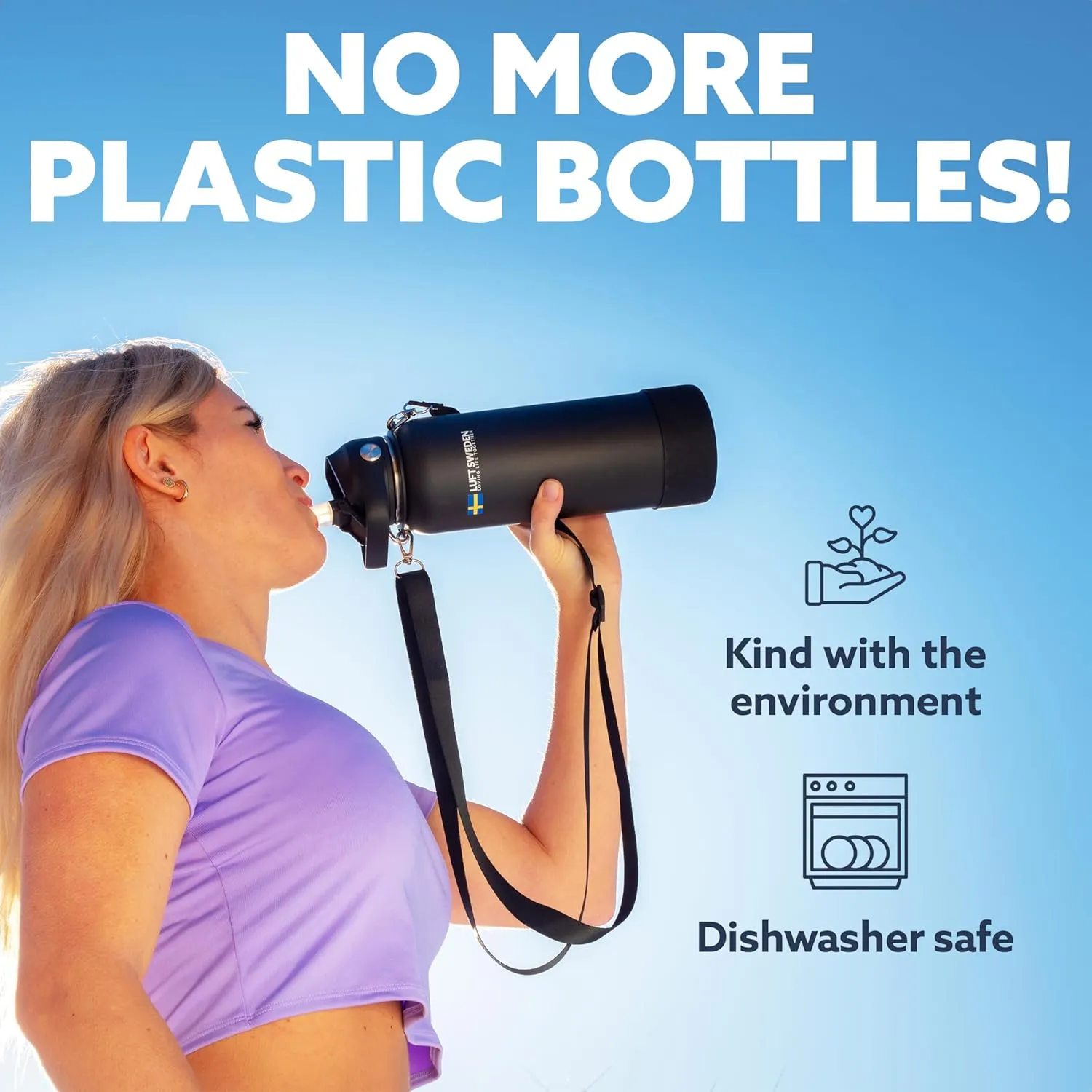 LUFT SWEDEN 40 oz Deep Blue Insulated Water Bottle with Straw Lid – Stainless Steel, Leakproof, Dishwasher Safe – Reusable Double Wall Gym Flask – Ice-Cold Drinks All Day – BPA-Free, Sweatproof