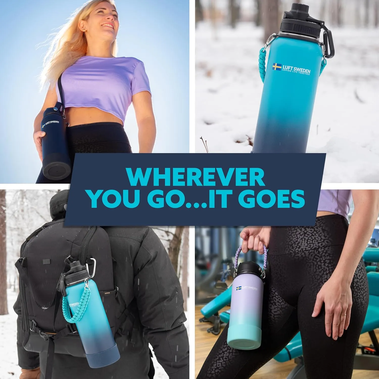 LUFT SWEDEN 40 oz Deep Blue Insulated Water Bottle with Straw Lid – Stainless Steel, Leakproof, Dishwasher Safe – Reusable Double Wall Gym Flask – Ice-Cold Drinks All Day – BPA-Free, Sweatproof
