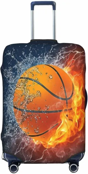 Luggage Cover For Travel Basketball Ball Fire Water Lightening– High Elasticity Ideal For Travel 20-28 Inch.