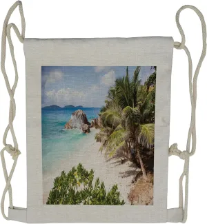 Lunarable Beach Drawstring Backpack, Exotic Shoreline Palm Trees, Sackpack Bag