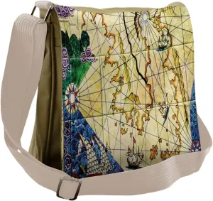 Lunarable Compass Messenger Bag, Map Territories, Unisex Cross-body