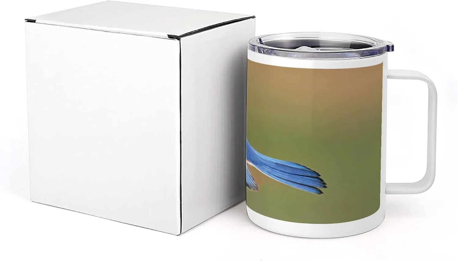 Lunarable Flying Birds 10 Oz Steel Mug, Male Eastern Bluebird Flying Closeup Photo, Vacuum Insulated Leak-resistant Cup for Outdoor Hiking and Picnics, Azure Blue Green