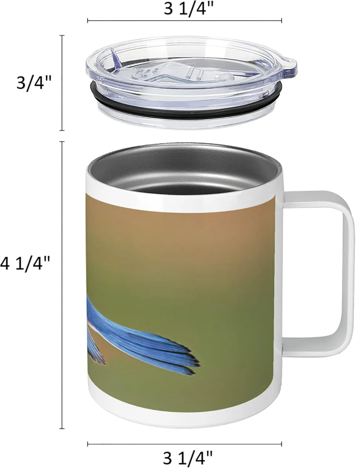 Lunarable Flying Birds 10 Oz Steel Mug, Male Eastern Bluebird Flying Closeup Photo, Vacuum Insulated Leak-resistant Cup for Outdoor Hiking and Picnics, Azure Blue Green