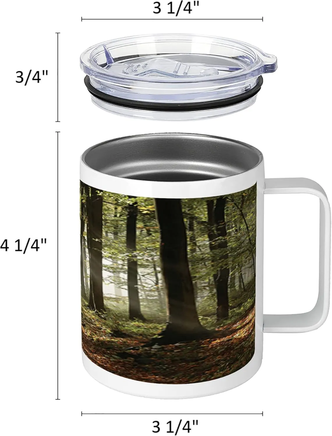 Lunarable Forest 10 Oz Steel Mug, Autumnal Woodland Pathway Mountains Mist in the Distance Wilderness Scene, Vacuum Insulated Leak-resistant Cup for Outdoor Hiking and Picnics, Green Brown