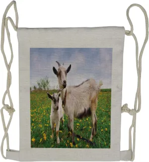 Lunarable Goat Drawstring Backpack, Pastures Summer Time Husbandry, Sackpack Bag
