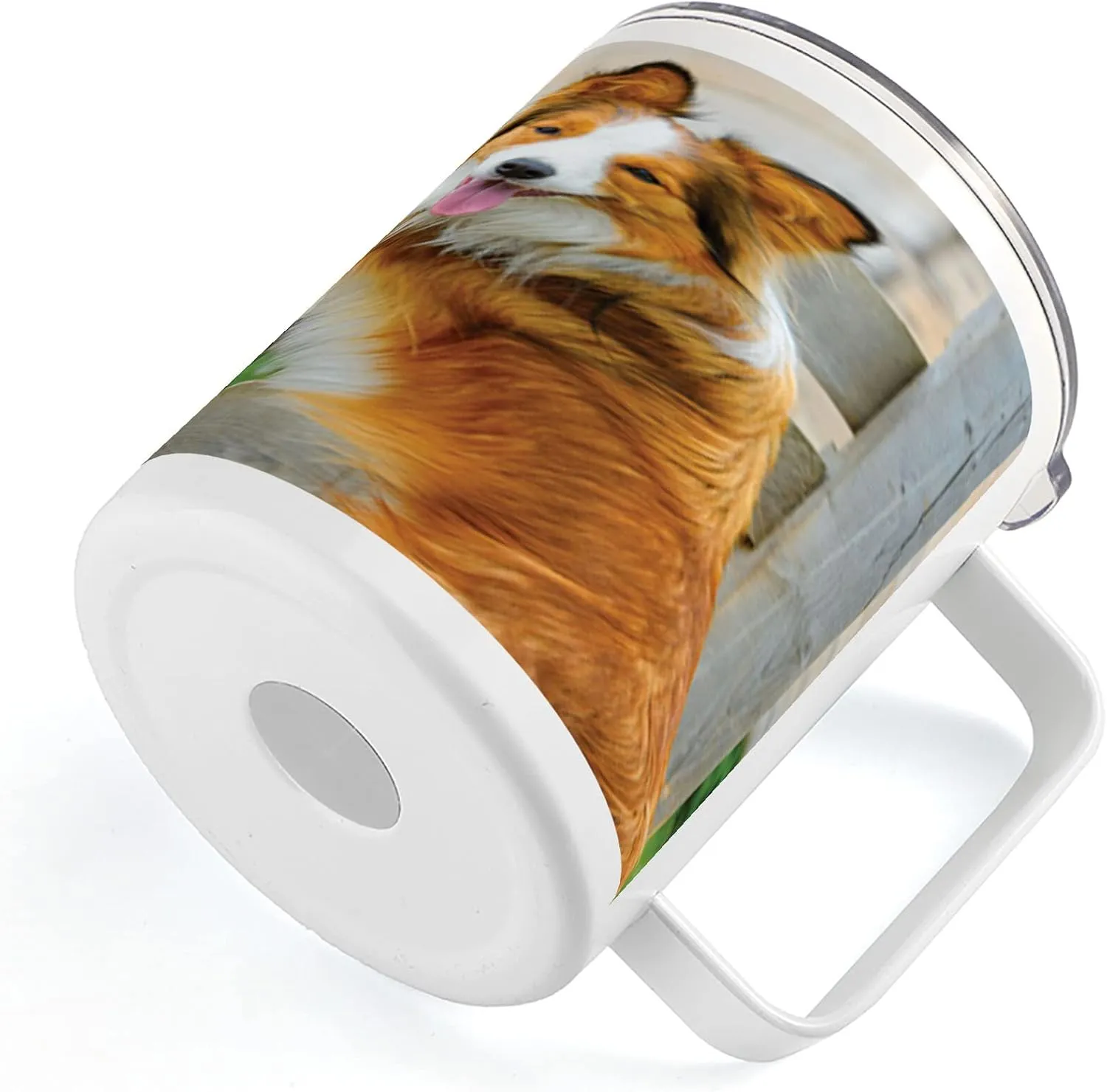 Lunarable Nature 10 Oz Steel Mug, Pony and Border Collie Dog are Dating Friendship Companionship Themed Nature, Vacuum Insulated Leak-resistant Cup for Outdoor Hiking and Picnics, Amber Tan Grey