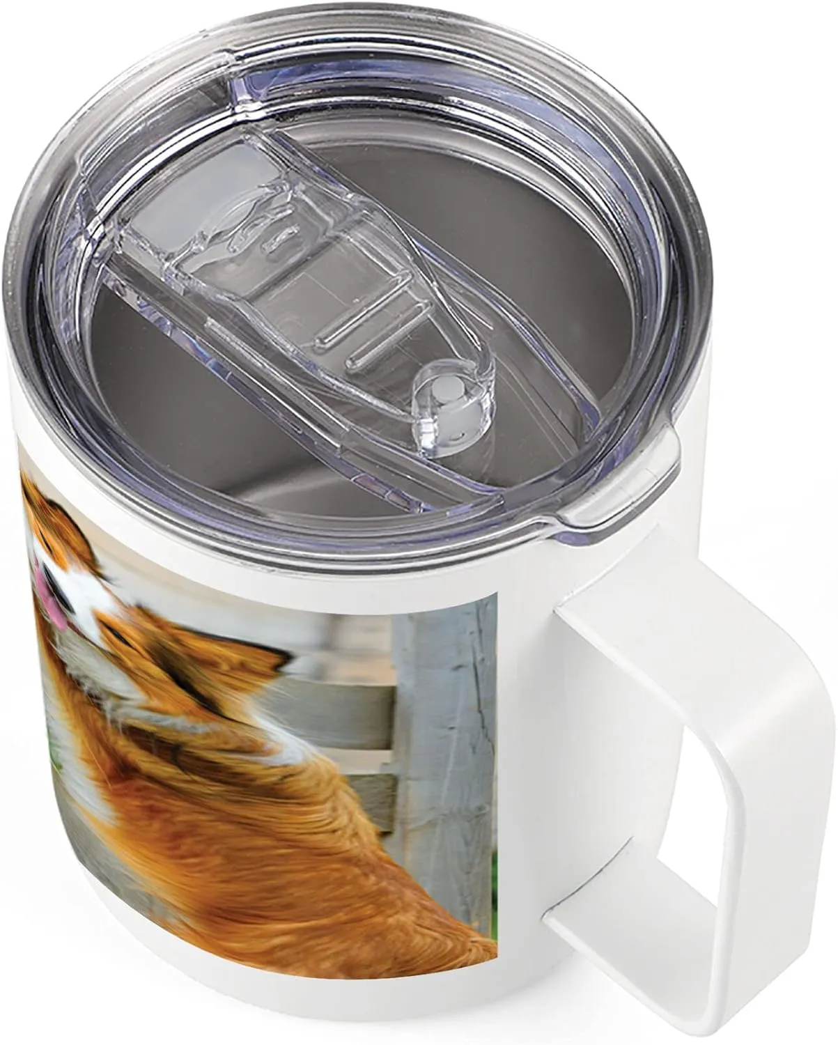 Lunarable Nature 10 Oz Steel Mug, Pony and Border Collie Dog are Dating Friendship Companionship Themed Nature, Vacuum Insulated Leak-resistant Cup for Outdoor Hiking and Picnics, Amber Tan Grey