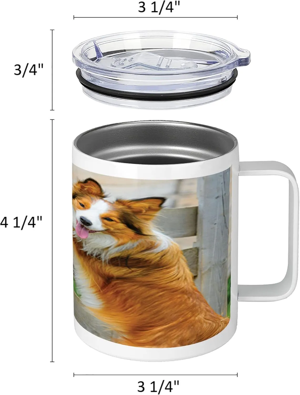 Lunarable Nature 10 Oz Steel Mug, Pony and Border Collie Dog are Dating Friendship Companionship Themed Nature, Vacuum Insulated Leak-resistant Cup for Outdoor Hiking and Picnics, Amber Tan Grey