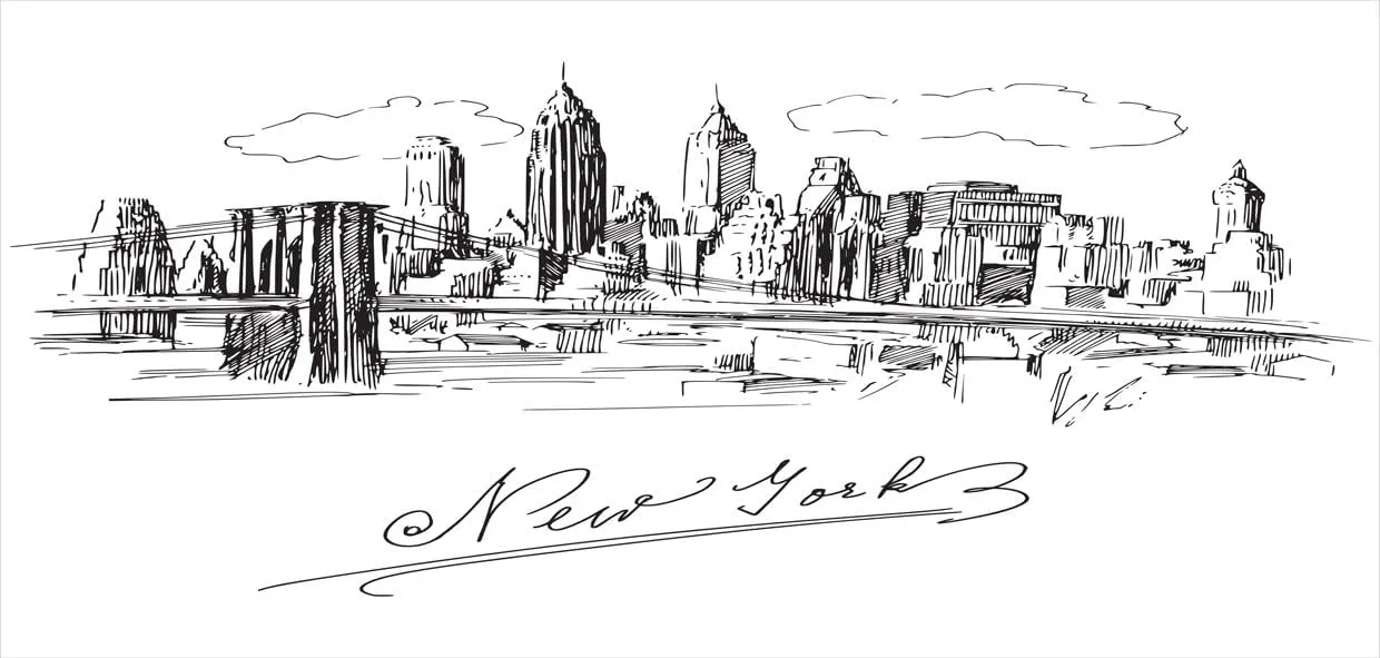 Lunarable NYC 10 Oz Steel Mug, New York City Contemporary Business Metropolis Corporate Town Monochromic Sketch, Vacuum Insulated Leak-resistant Cup for Outdoor Hiking and Picnics, Black and White