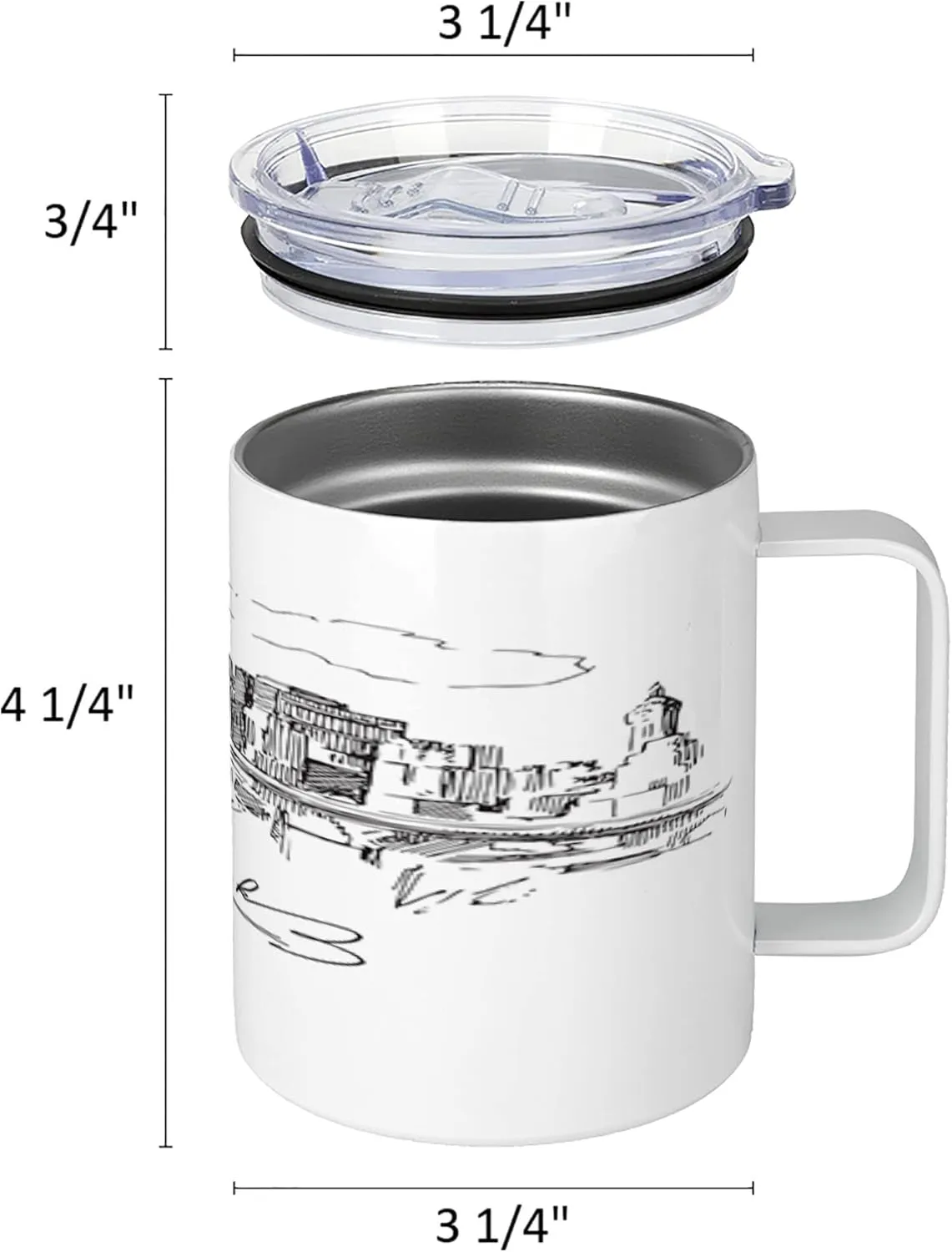 Lunarable NYC 10 Oz Steel Mug, New York City Contemporary Business Metropolis Corporate Town Monochromic Sketch, Vacuum Insulated Leak-resistant Cup for Outdoor Hiking and Picnics, Black and White