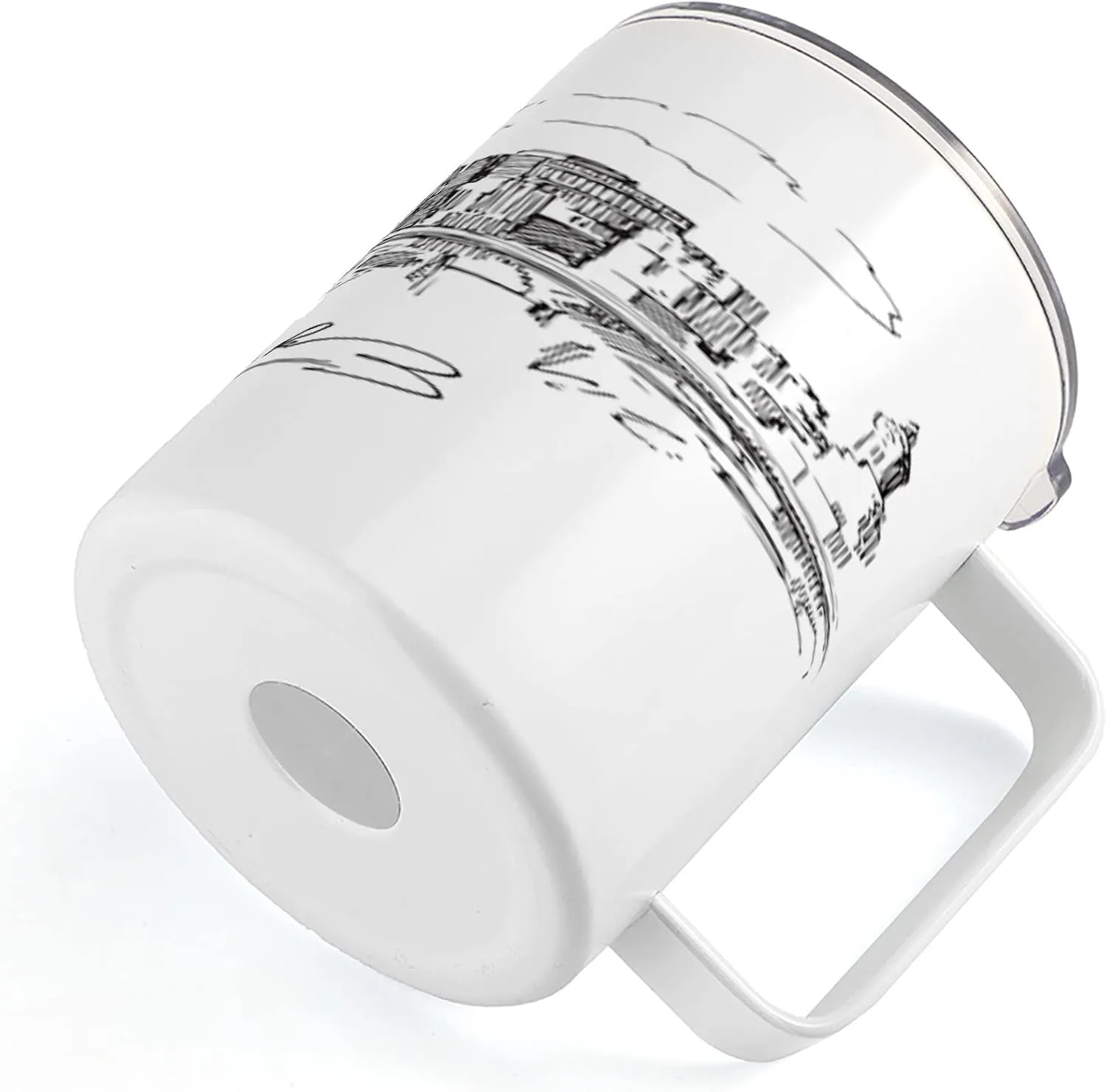 Lunarable NYC 10 Oz Steel Mug, New York City Contemporary Business Metropolis Corporate Town Monochromic Sketch, Vacuum Insulated Leak-resistant Cup for Outdoor Hiking and Picnics, Black and White
