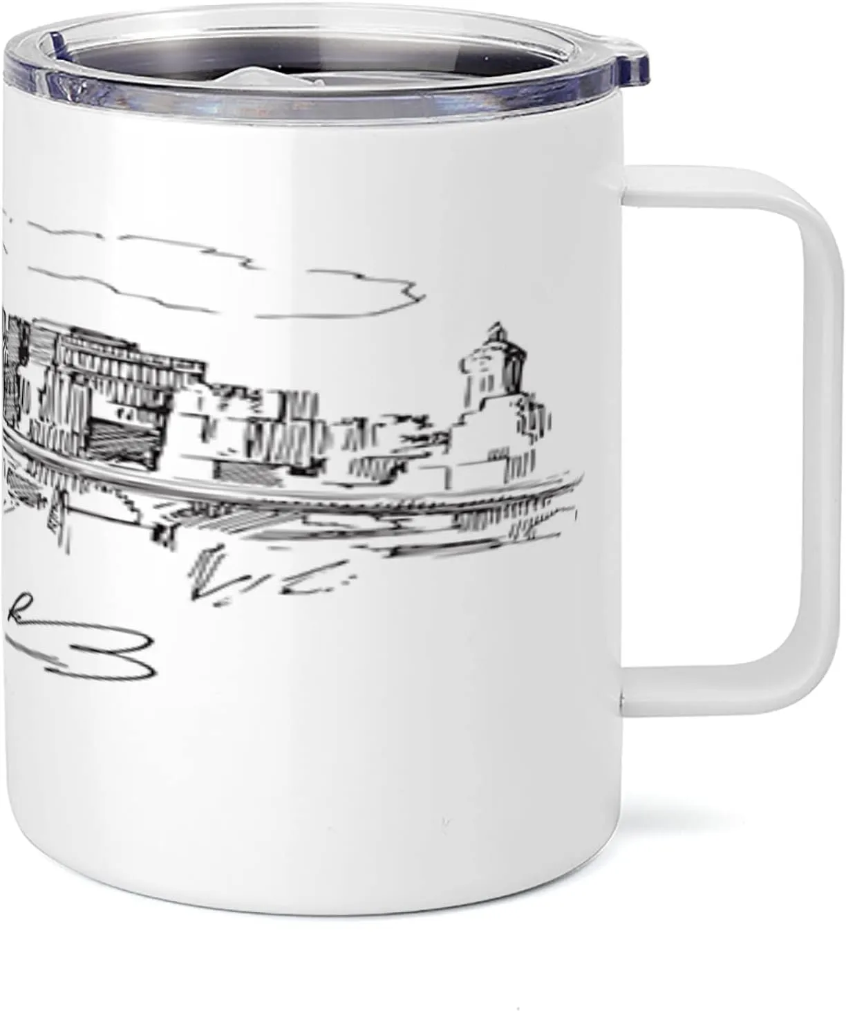 Lunarable NYC 10 Oz Steel Mug, New York City Contemporary Business Metropolis Corporate Town Monochromic Sketch, Vacuum Insulated Leak-resistant Cup for Outdoor Hiking and Picnics, Black and White