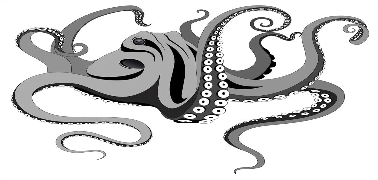 Lunarable Octopus 10 Oz Steel Mug, Monster Kraken Octopus with Large Tentacles Illustration Underwater Marine Life, Vacuum Insulated Leak-resistant Cup for Outdoor Hiking and Picnics, Black Grey
