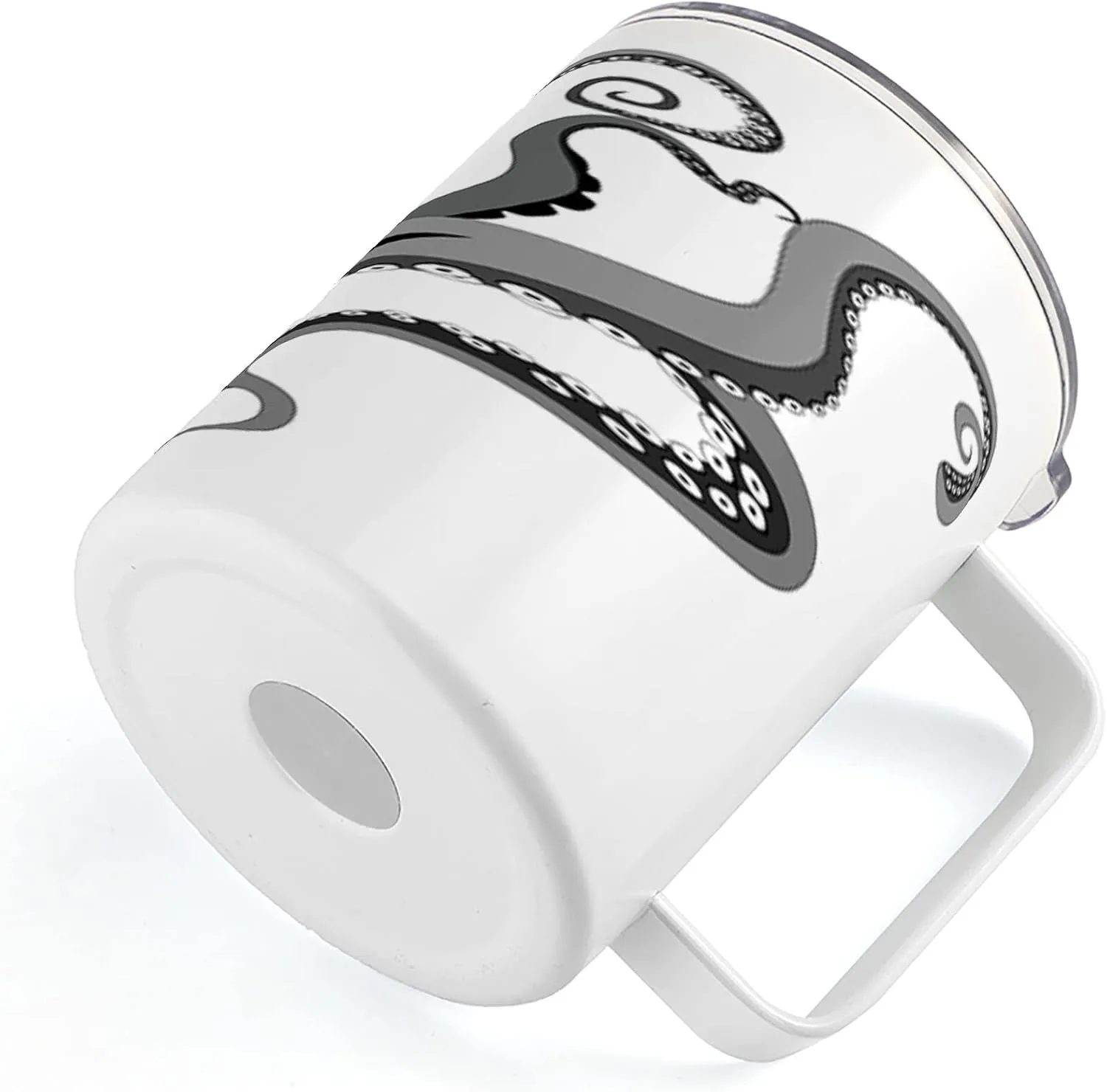 Lunarable Octopus 10 Oz Steel Mug, Monster Kraken Octopus with Large Tentacles Illustration Underwater Marine Life, Vacuum Insulated Leak-resistant Cup for Outdoor Hiking and Picnics, Black Grey