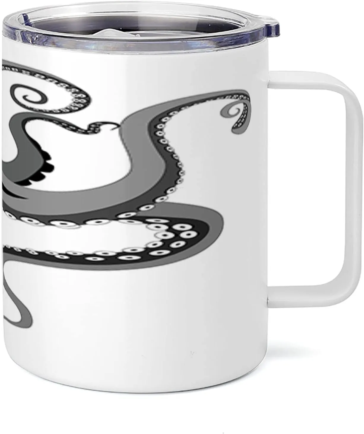 Lunarable Octopus 10 Oz Steel Mug, Monster Kraken Octopus with Large Tentacles Illustration Underwater Marine Life, Vacuum Insulated Leak-resistant Cup for Outdoor Hiking and Picnics, Black Grey