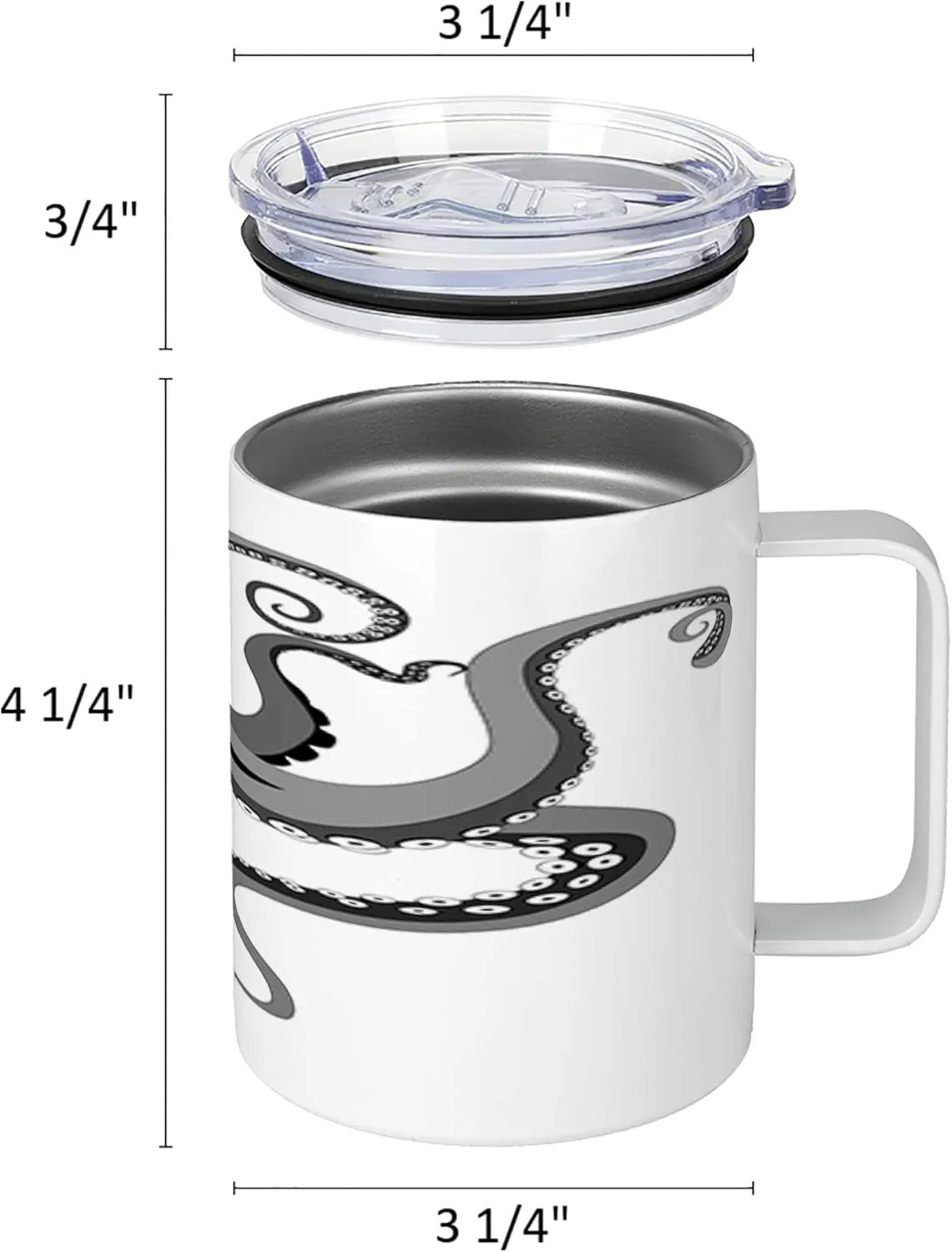 Lunarable Octopus 10 Oz Steel Mug, Monster Kraken Octopus with Large Tentacles Illustration Underwater Marine Life, Vacuum Insulated Leak-resistant Cup for Outdoor Hiking and Picnics, Black Grey