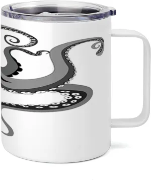 Lunarable Octopus 10 Oz Steel Mug, Monster Kraken Octopus with Large Tentacles Illustration Underwater Marine Life, Vacuum Insulated Leak-resistant Cup for Outdoor Hiking and Picnics, Black Grey