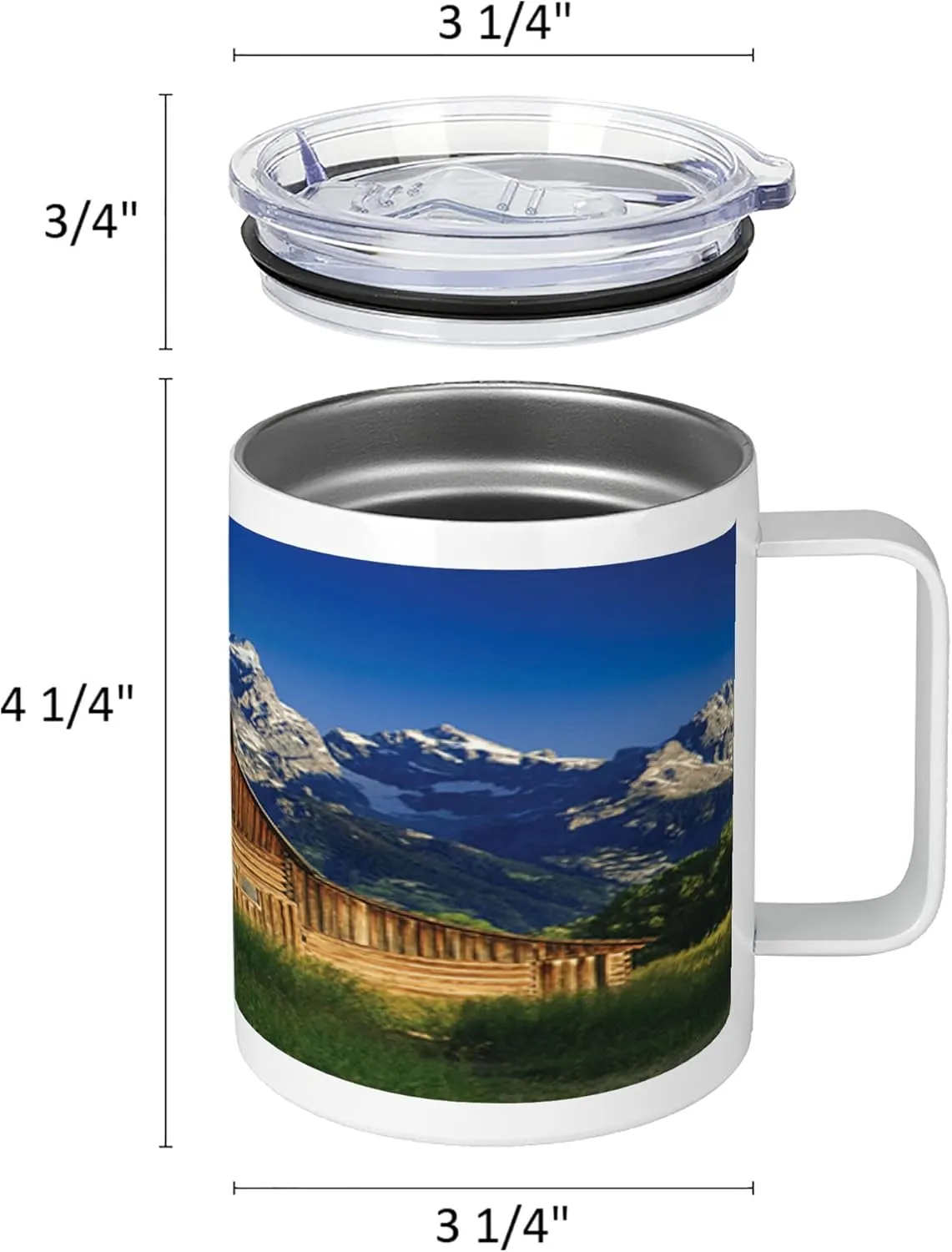 Lunarable Rustic 10 Oz Steel Mug, Moulton Barn and Teton Mountain Range in Grand Teton National Park Wyoming, Vacuum Insulated Leak-resistant Cup for Outdoor Hiking and Picnics, Blue Brown Green