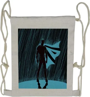 Lunarable Superhero Drawstring Backpack, Dramatic Rainy Night Pose, Sackpack Bag