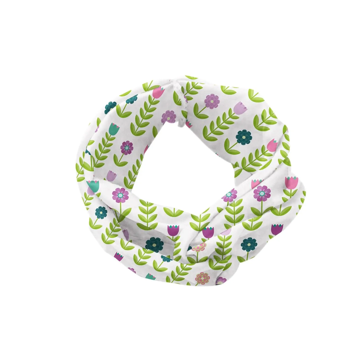 Lunarable Tulip Headband, Retro Graphic Flowers Tulips Camomiles Multiple Leaves Placed in Horizontal Order, Elastic and Soft Women's Bandana for Sports and Everyday Use, XS-S, Lilac Green