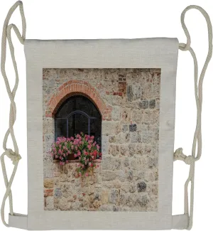 Lunarable Tuscan Drawstring Backpack, Abandoned Old Stone Building, Sackpack Bag