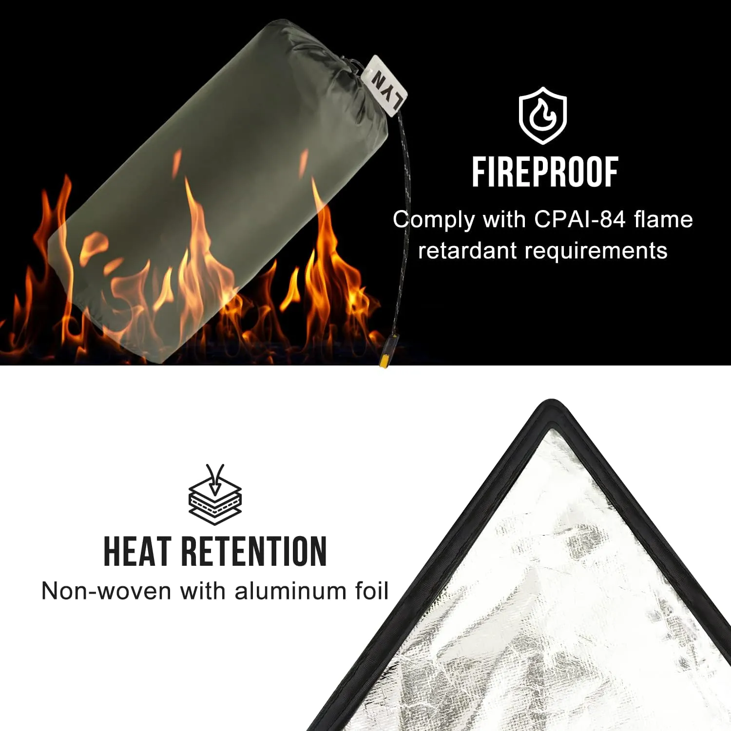 LYN Extra Large Zipper Reusable Survival Emergency Shelter Tent,Thermal Waterproof Fireproof Lightweight Bugout, with Paracord✚Stake for Camping,First Aid,Hiking&Bushcraft