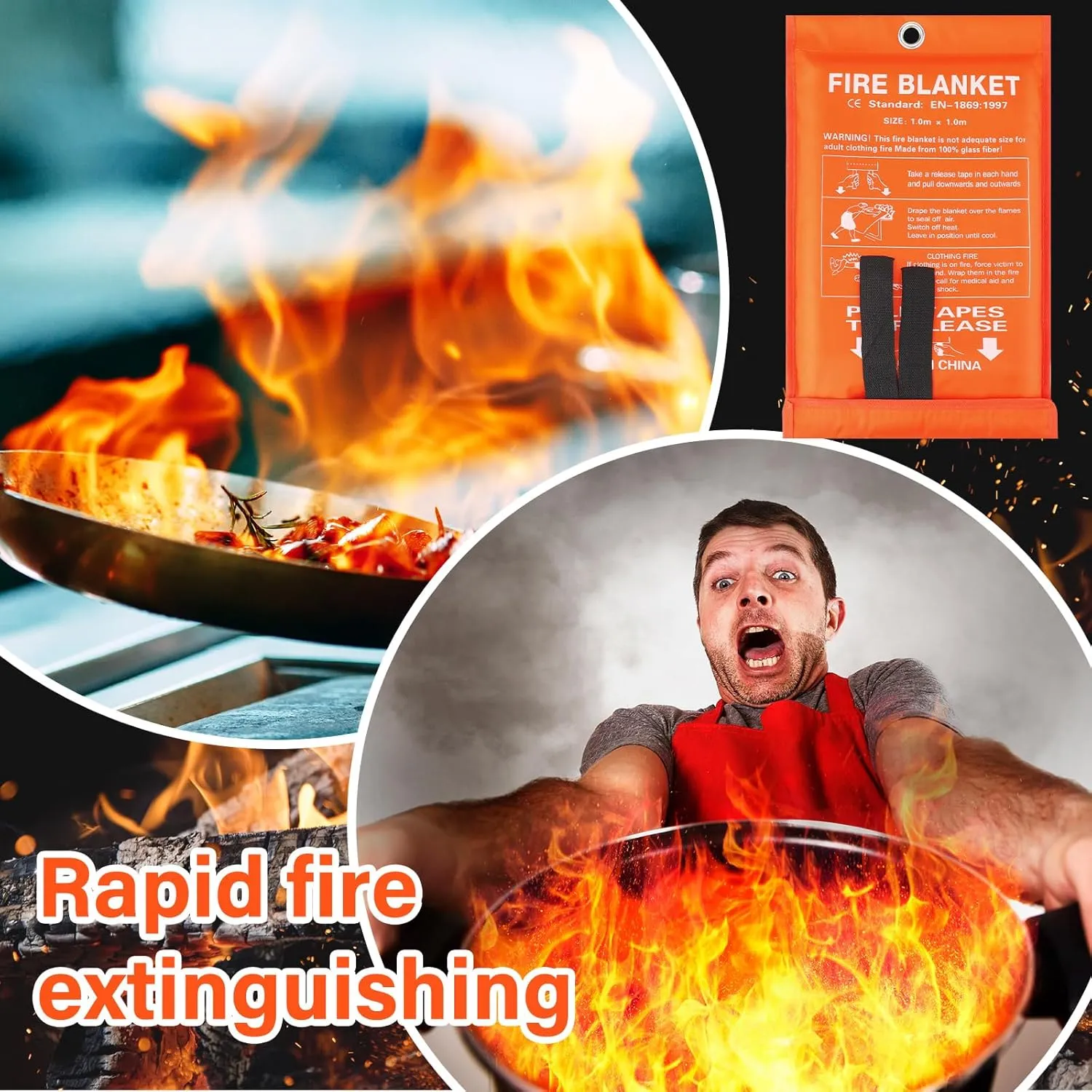 Macarrie 10 Pack 39” x 39” Fire Blanket Emergency for Home Kitchen Safety Suppression Blanket Fiberglass Fireproof Survival for Car Office (Orange)