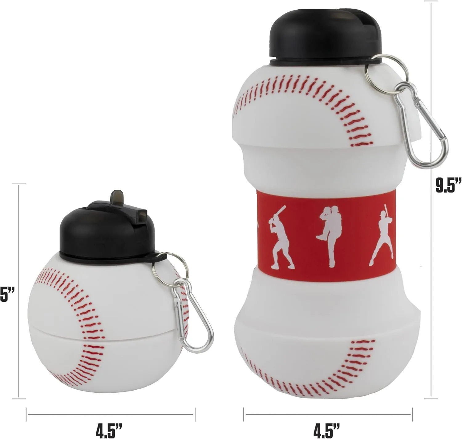 Maccabi Art Clip-On Collapsible 1 Liter, 34 oz. size BPA-Free Silicone Baseball Large Water Bottle for Kids