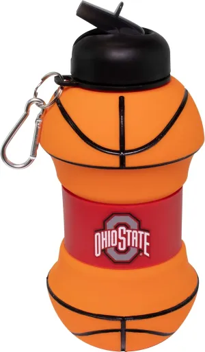 Maccabi ART Ohio State Clip-On Collapsible 1 Liter, 34 oz. size BPA-Free Silicone Basketball Large Water Bottle