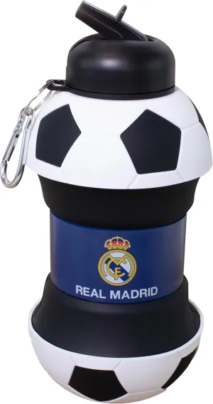 Maccabi ART Real Madrid Clip-On Collapsible 1 Liter, 34 oz. size BPA-Free Silicone Soccer Large Water Bottle