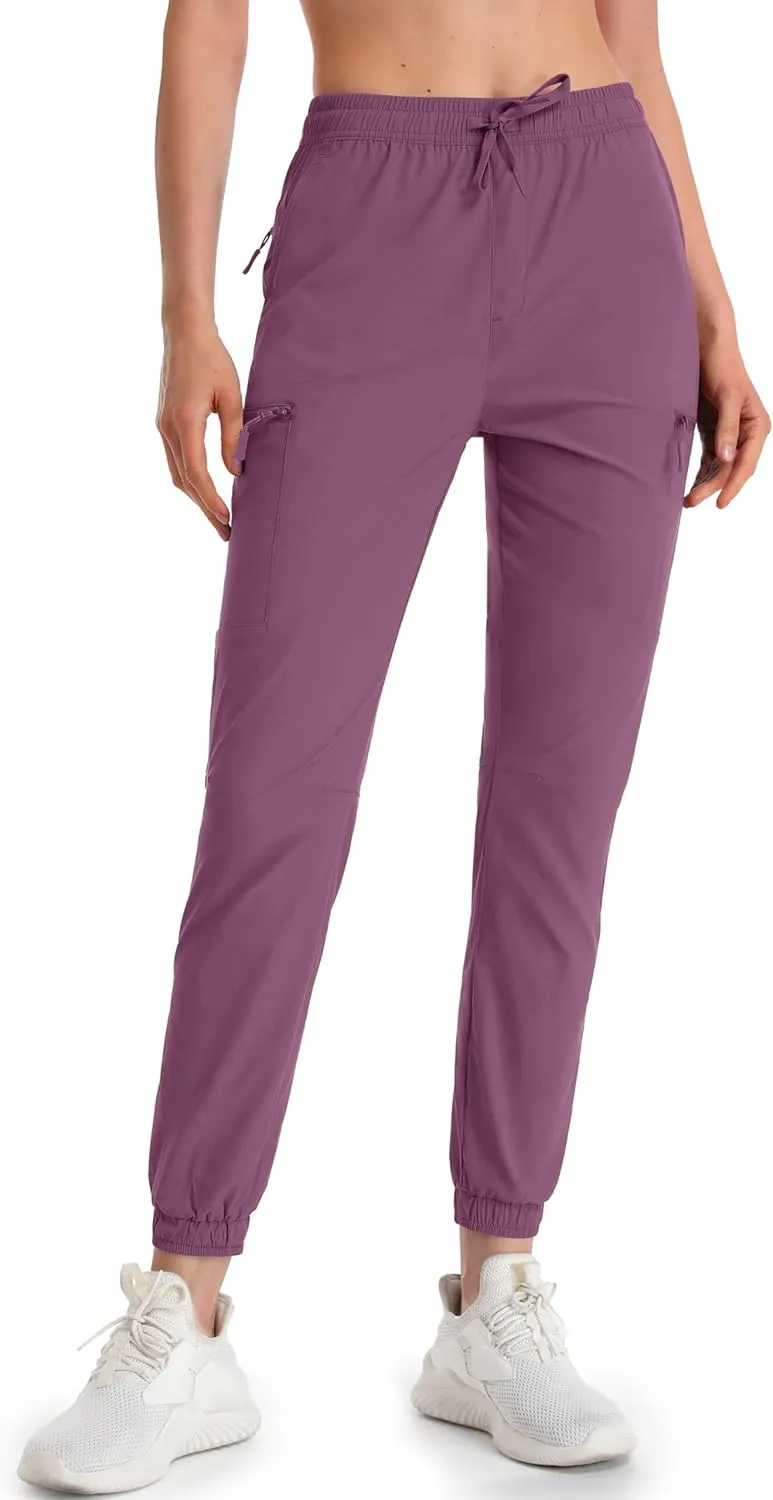 MAGCOMSEN Women's Hiking Cargo Pants Lightweight Quick Dry Water Resistant Jogger Zipper Pockets Outdoor Athletic Casual