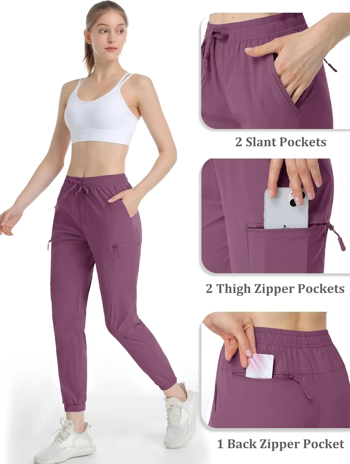 MAGCOMSEN Women's Hiking Cargo Pants Lightweight Quick Dry Water Resistant Jogger Zipper Pockets Outdoor Athletic Casual