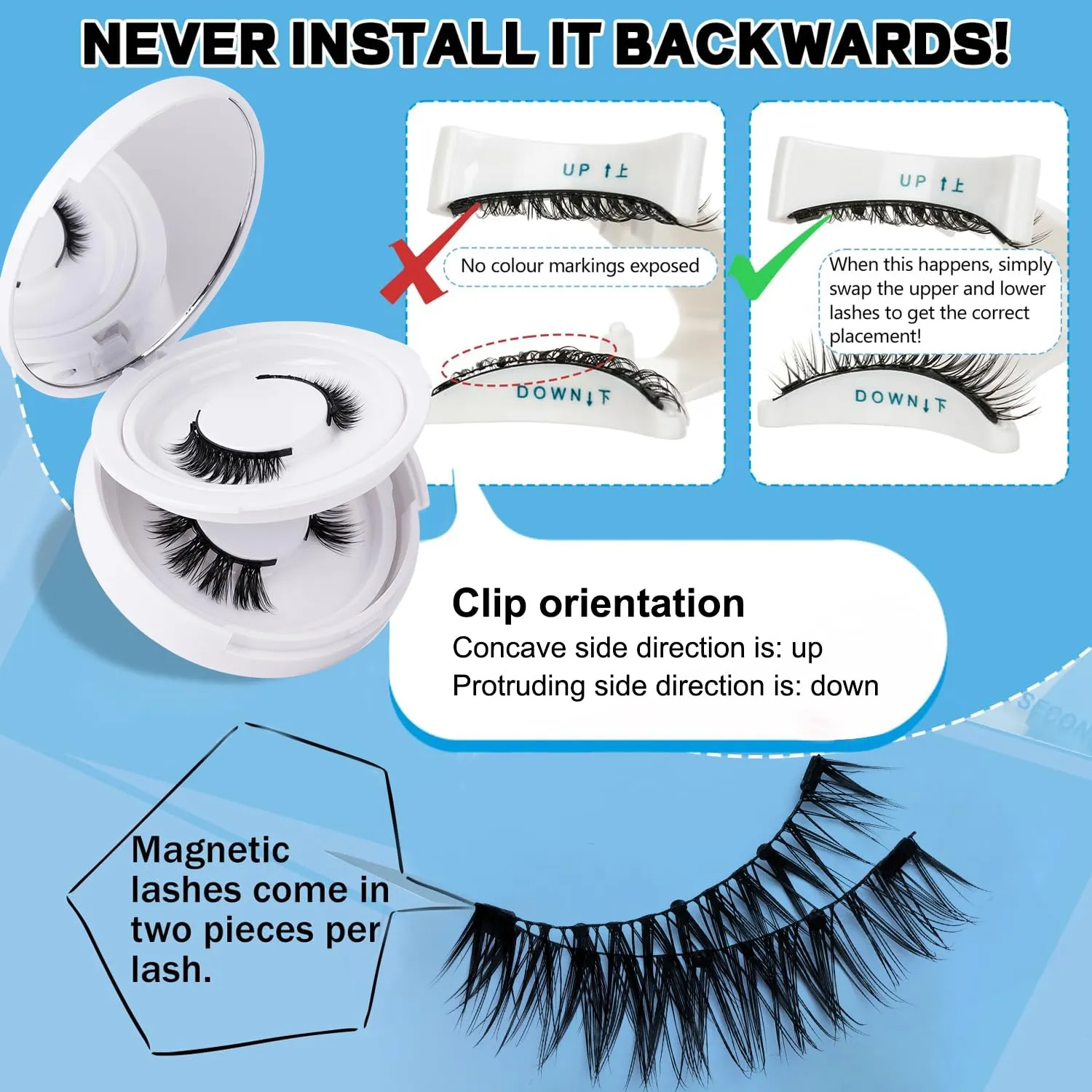 Magnetic Eyelashes Set with Applicator and Storage Case,2 Pairs,No Glue Needed, Reusable (Elegant)