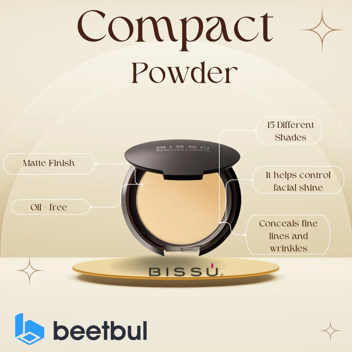 Makeup & Exfoliation Kit - Bissú Compact Powder   1 Medium Velvet Puff   2 Finger Puffs   1 Facial Exfoliating Sponge (07 Caramel, One Size)