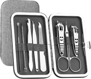 Manicure Set 8 Pieces Set Kit Ergonomic Precise Versatile for Home and Salon Use Nail Care Essentials Manicure Trending Nail Clipper Kit(Black)(Ash)
