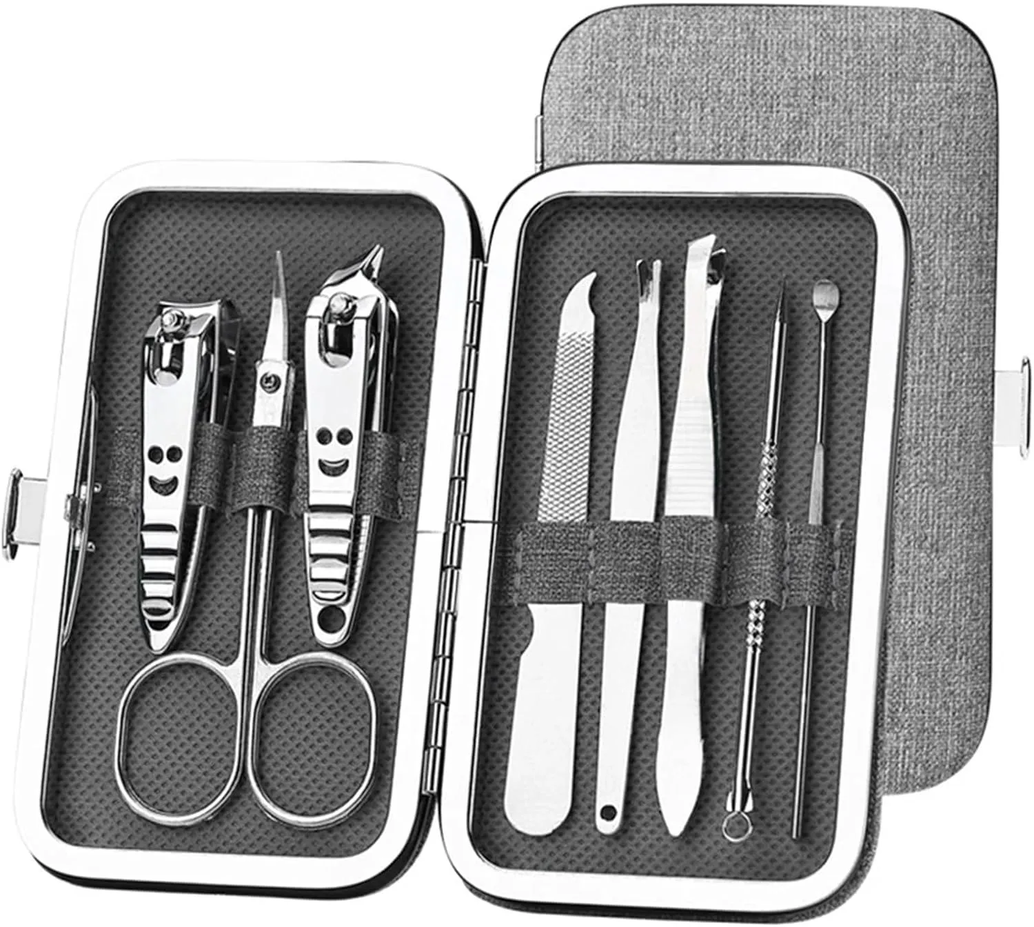 Manicure Set 8 Pieces Set Kit Ergonomic Precise Versatile for Home and Salon Use Nail Care Essentials Manicure Trending Nail Clipper Kit(Black)(Ash)
