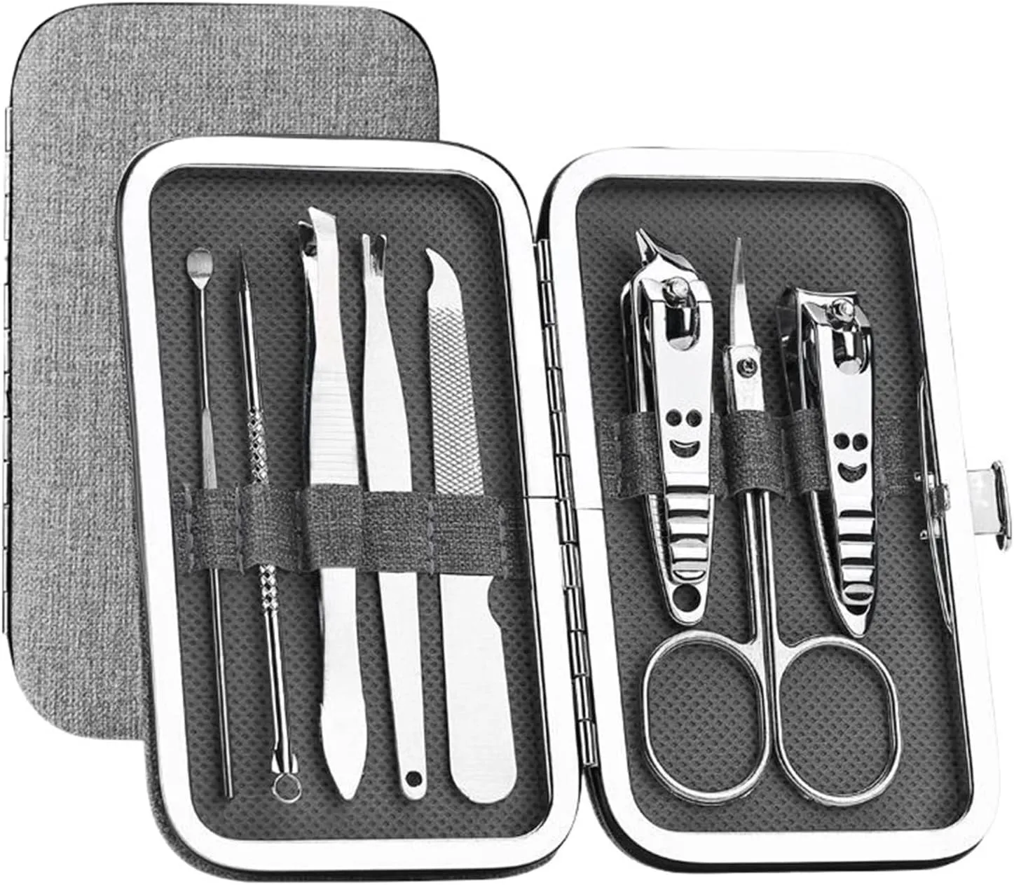 Manicure Set 8 Pieces Set Kit Ergonomic Precise Versatile for Home and Salon Use Nail Care Essentials Manicure Trending Nail Clipper Kit(Black)(Ash)