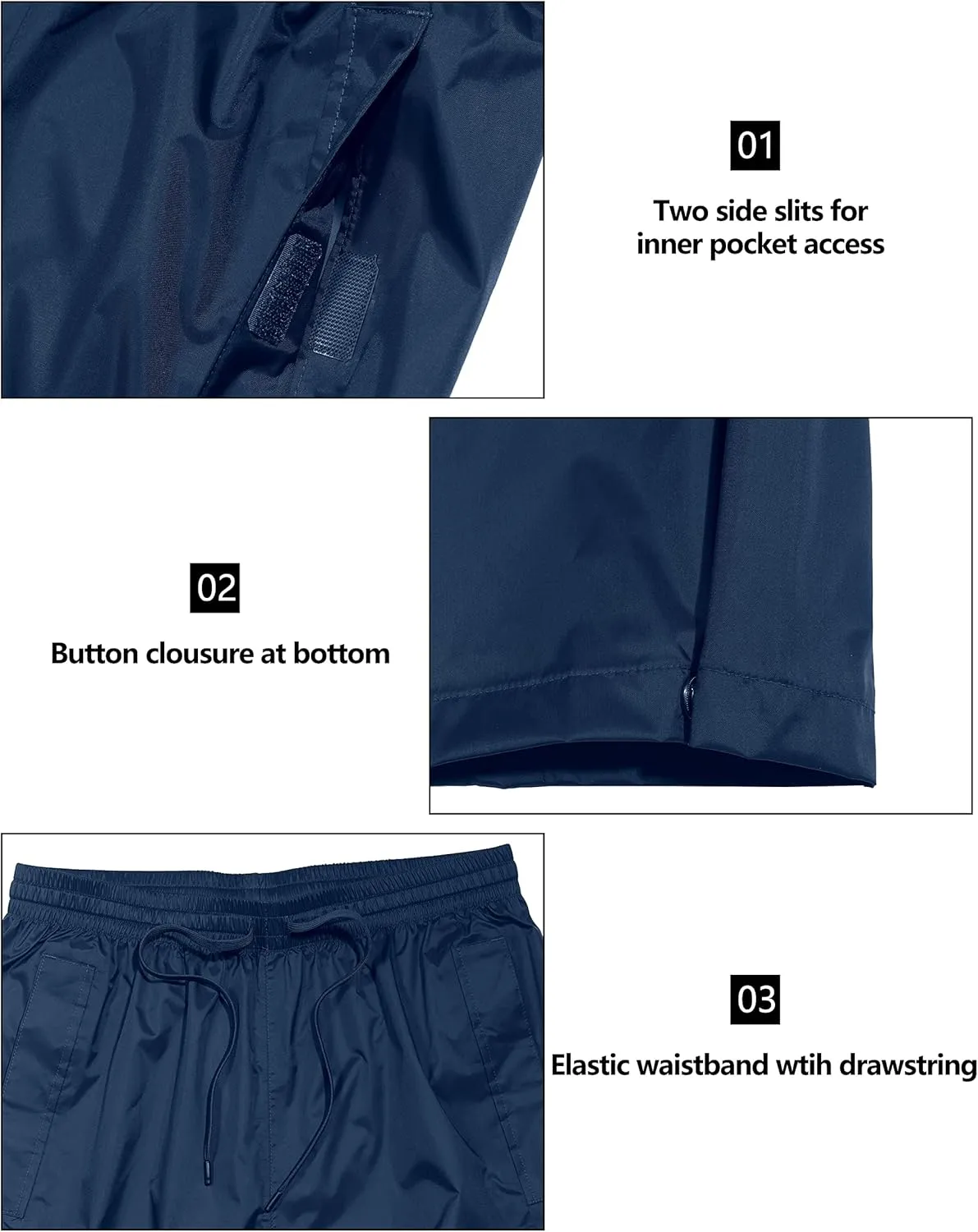 Mapamyumco Men's Rain Pants Packable Waterproof Hiking Pants Windproof Breathable Outdoor Rain Over Pants
