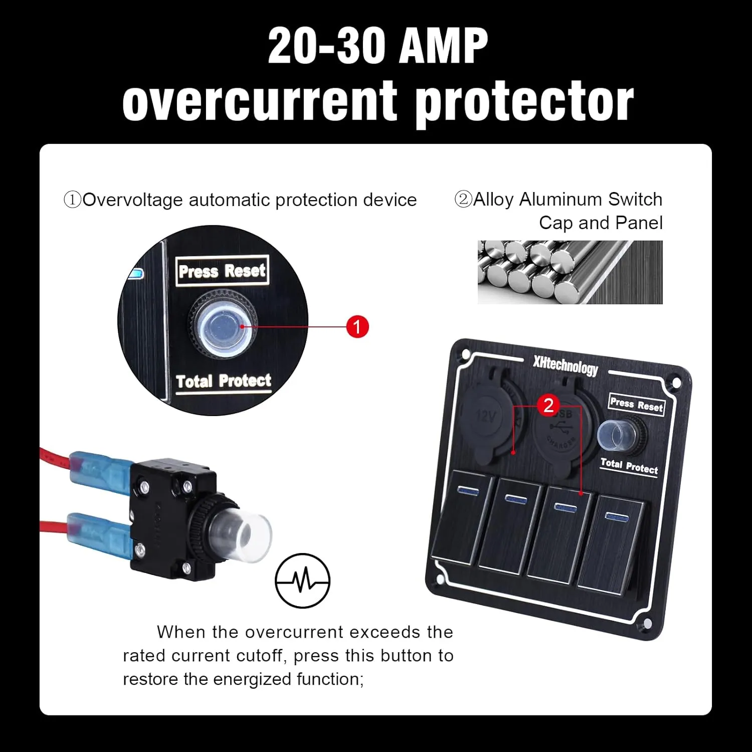 Marine Boat Rocker Switch Panel,Waterproof 8 Gang Toggle Switch Panel with Dual USB and Voltmeter Panel for RVs, Cars, Boats, Trucks,Trailers - 12-24V (Black, 4 Gang)