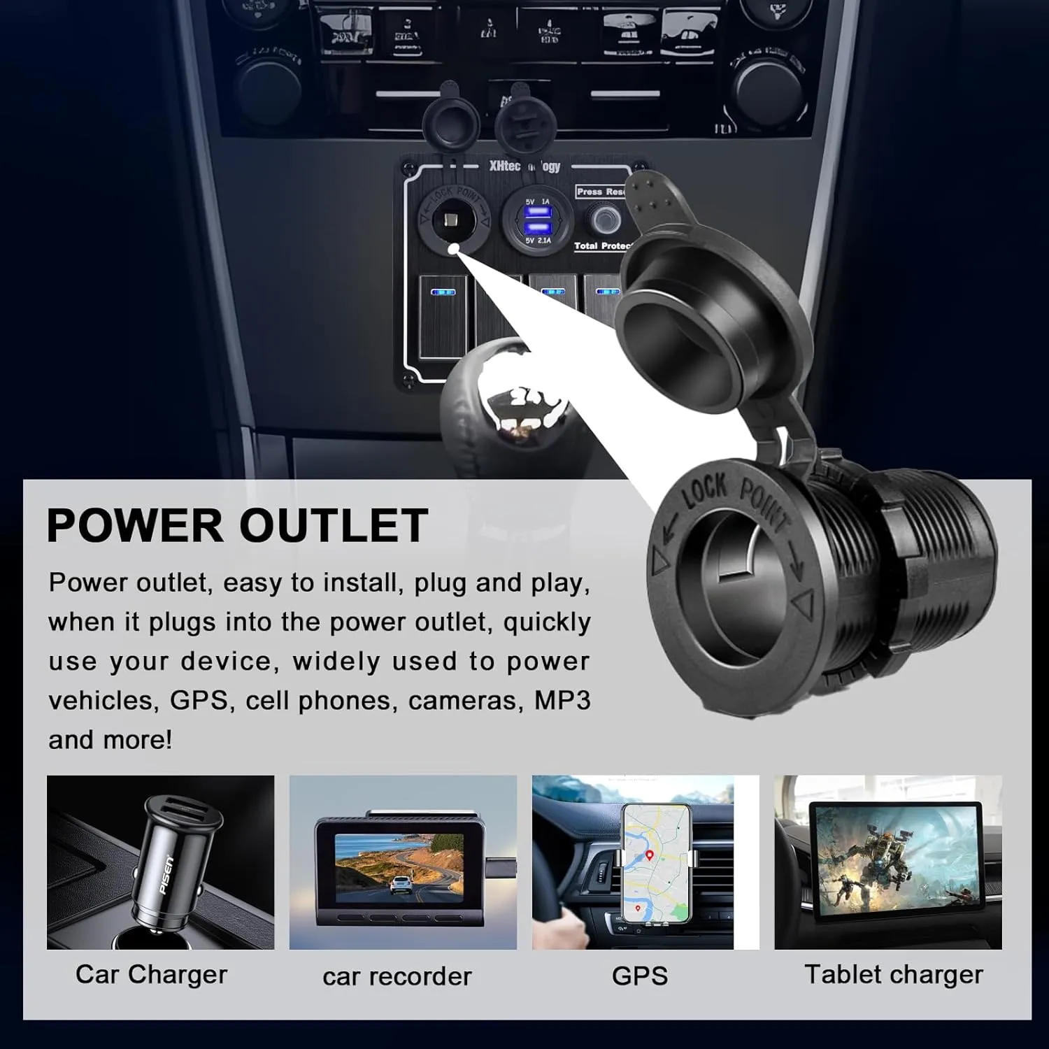 Marine Boat Rocker Switch Panel,Waterproof 8 Gang Toggle Switch Panel with Dual USB and Voltmeter Panel for RVs, Cars, Boats, Trucks,Trailers - 12-24V (Black, 4 Gang)